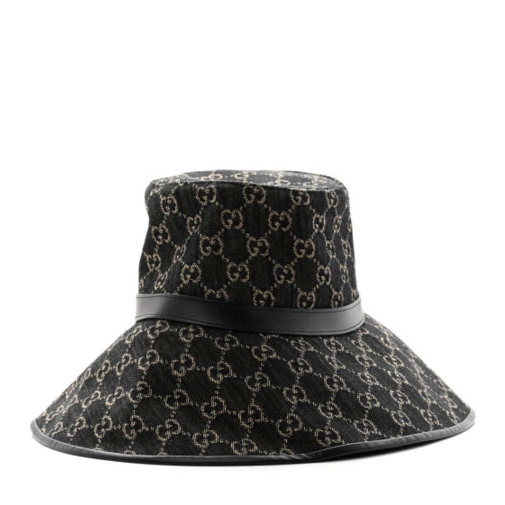 Gucci Black/Tan GG Logo Wide-Brim Bucket Hat
